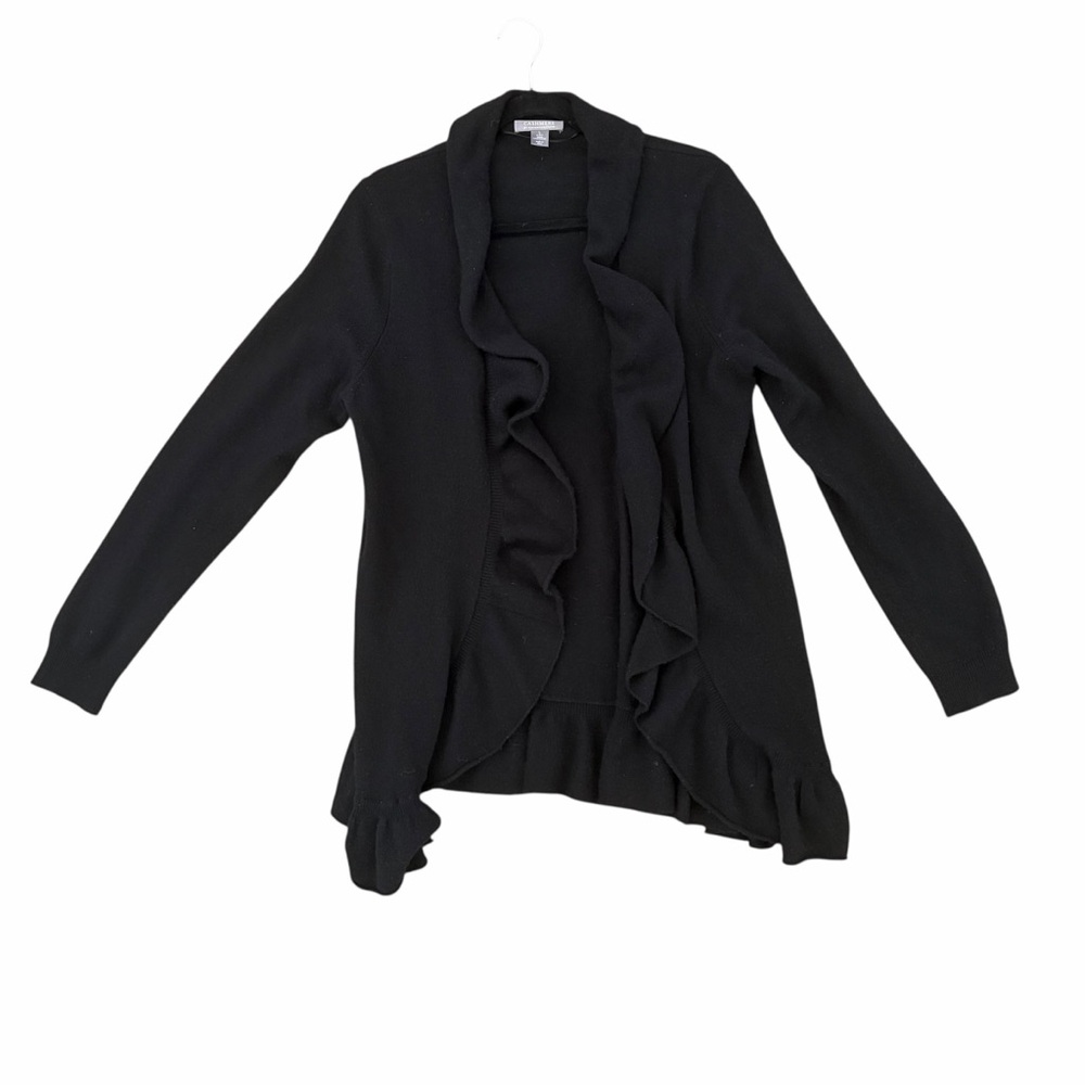Cashmere by Charter Club Cardigan Sweater Waterfall Open Front Ruffle 2 Ply L